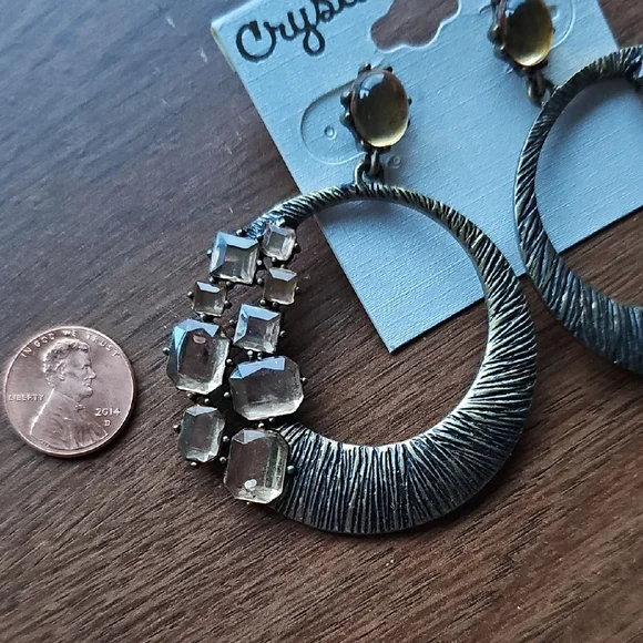 🌞 5 For $25 New Crystal Avenue Sparkly Brass Tan Jeweled Drop Earrings - Picture 4 of 6